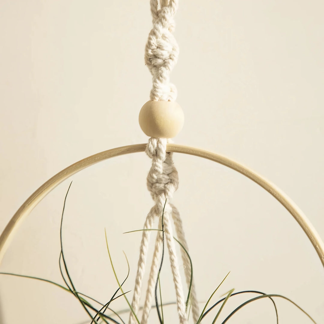Macrame Knitted Wooden Boho Style Air Hanging Planter