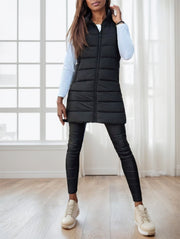 Women's long hooded puffer vest, view 2 - MRSLM