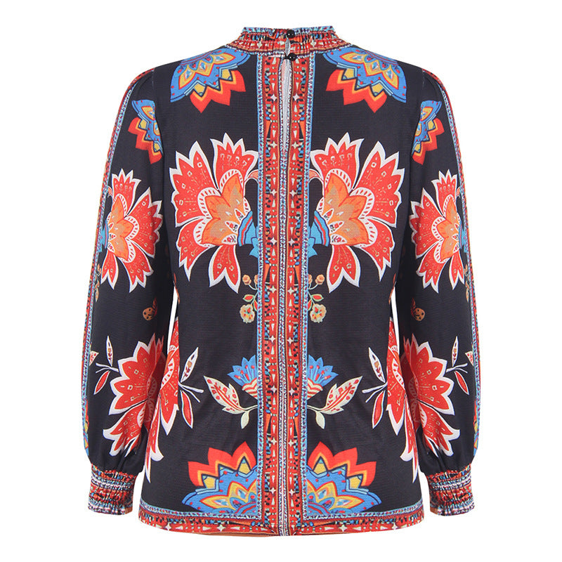 women's printed long sleeve loose shirt, view 5 - MRSLM