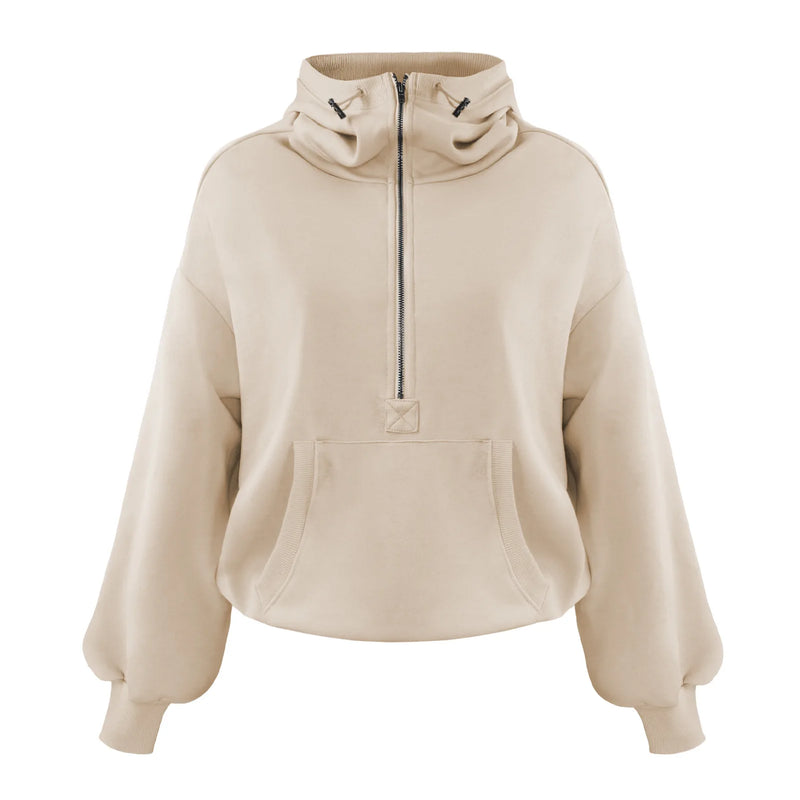 women's half-zip hoodie with pockets, view 24 - MRSLM