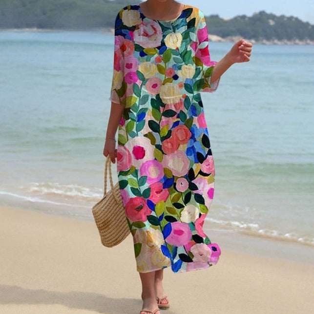 round-neck printed casual dress, view 11 - MRSLM