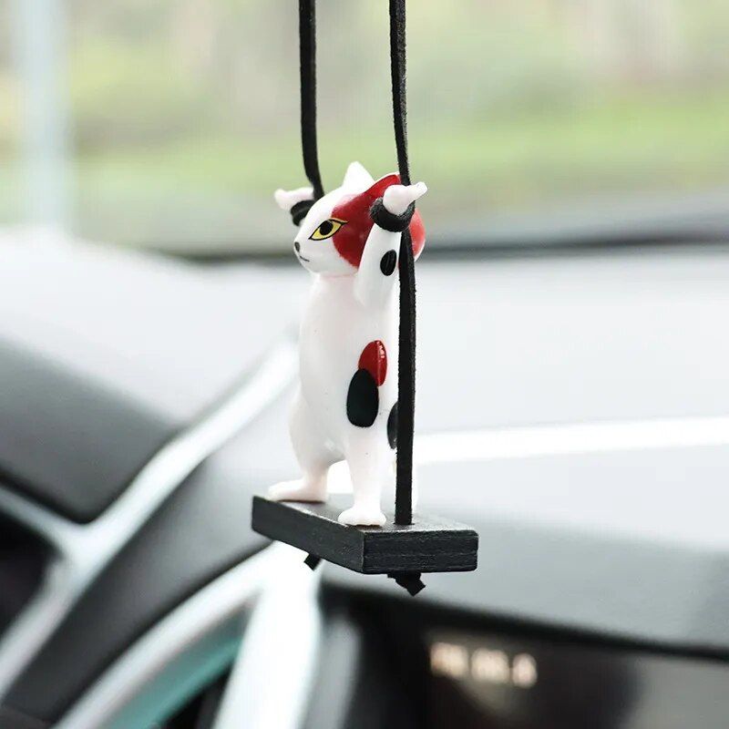 cat on branch car mirror pendant, view 6 - MRSLM