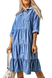 blue button shirt dress, view 5 - MRSLM