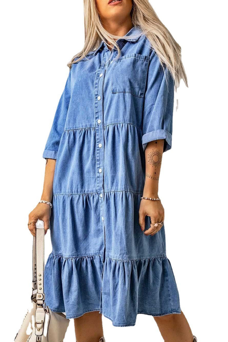 blue button shirt dress, view 5 - MRSLM