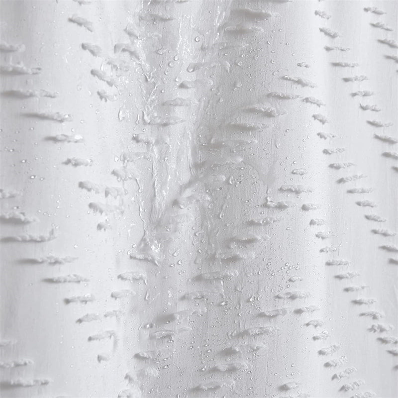 modern farmhouse waterproof white shower curtain, view 4 - MRSLM