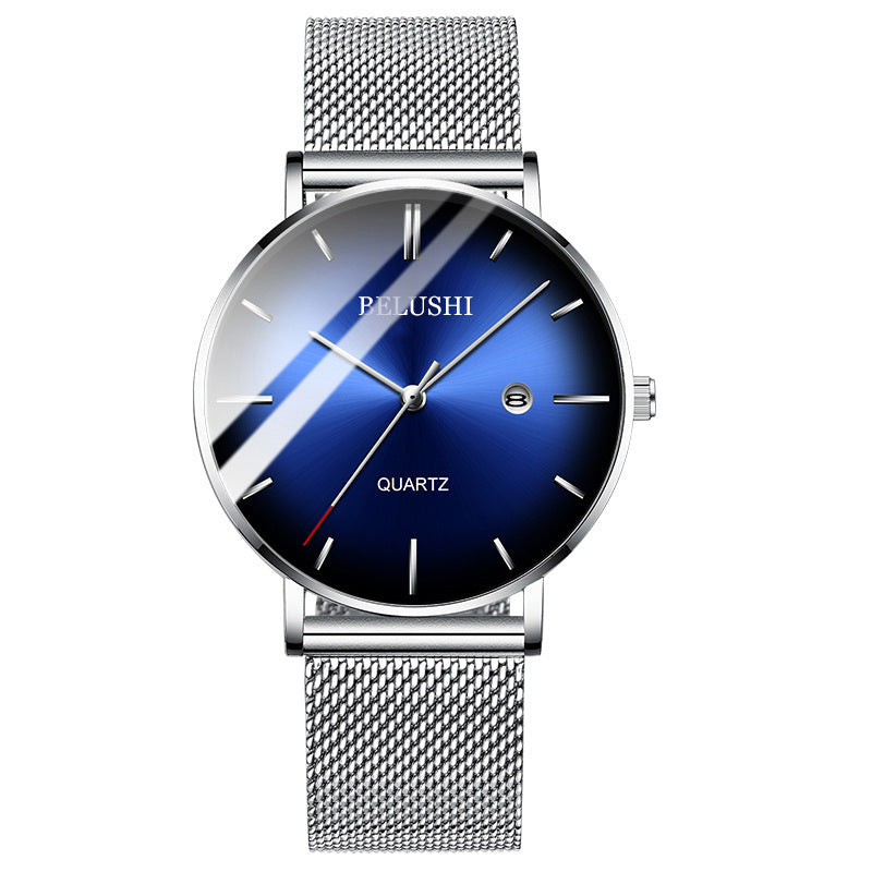 ultra-thin blue dial quartz watch, view 12 - MRSLM