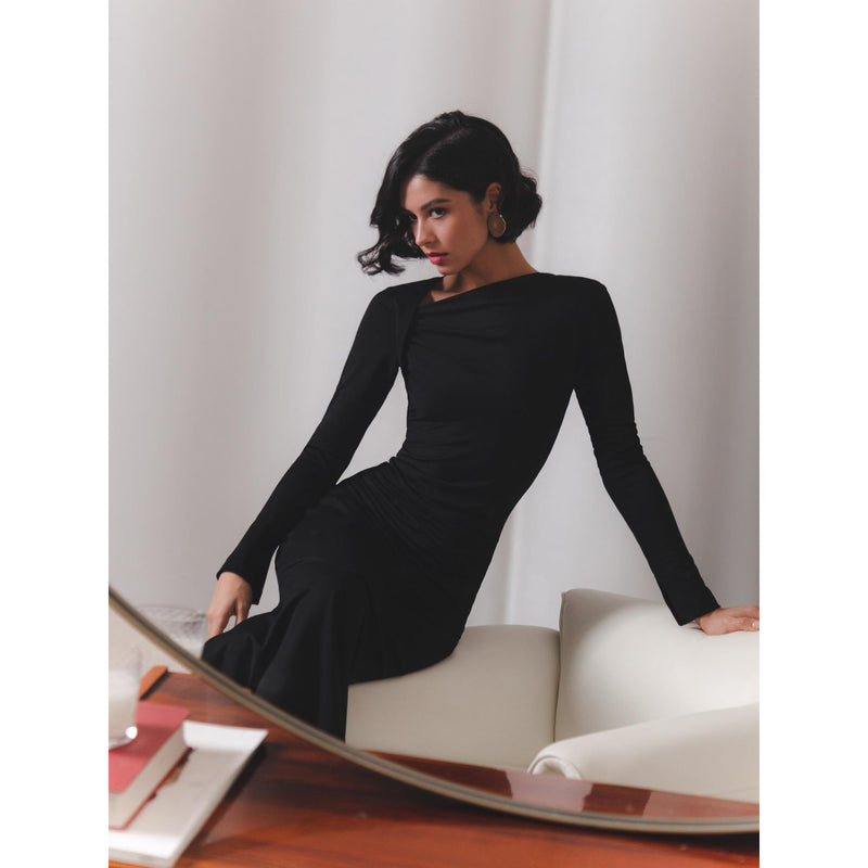 elegant black bodycon dress, view 4 - MRSLM
