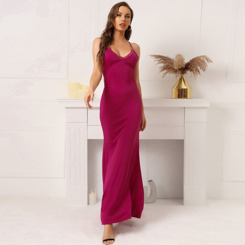 women's red lace backless dress - MRSLM