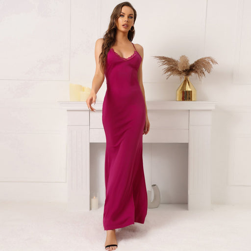 women's red lace backless dress - MRSLM