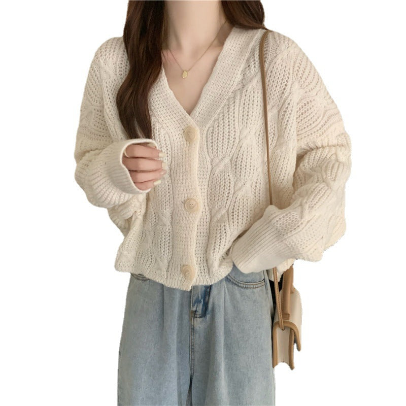 women's loose short cotton knit cardigan, view 7 - MRSLM