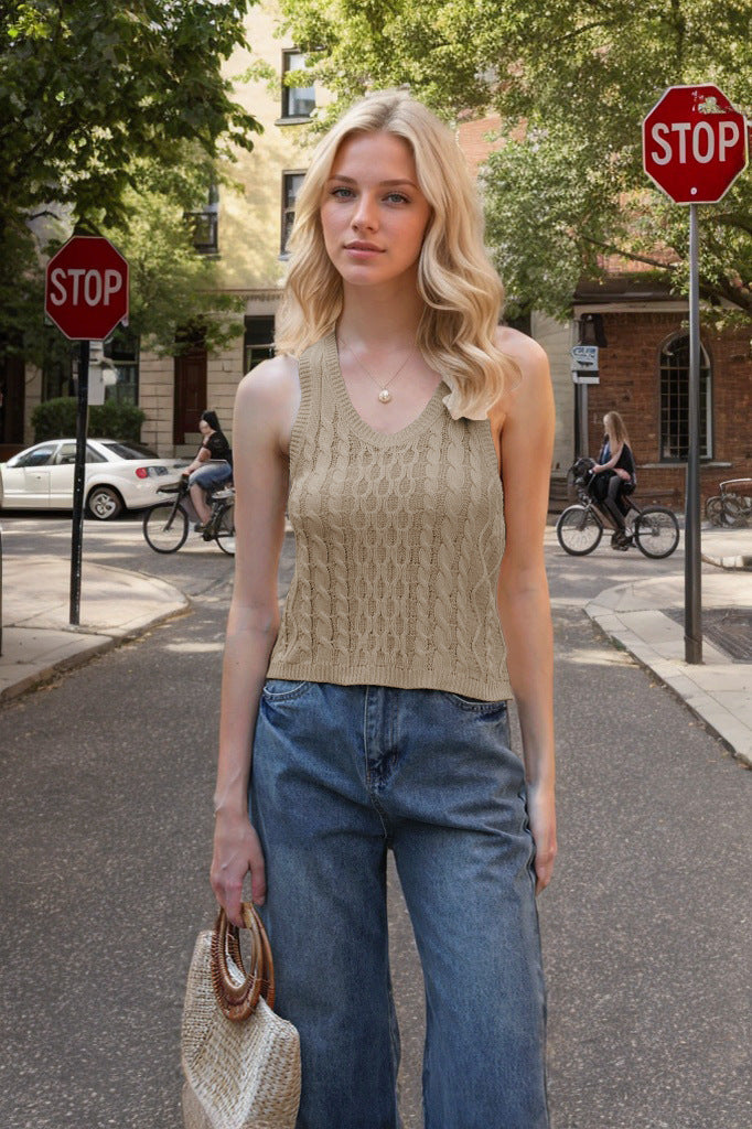 Women's V-neck knitted tank vest, view 9 - MRSLM