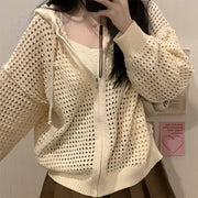 women's hollow-out hooded knit cardigan - MRSLM