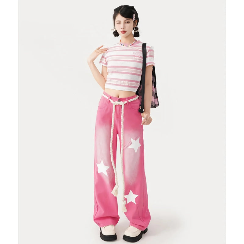 pink vintage wide leg jeans, view 7 - MRSLM