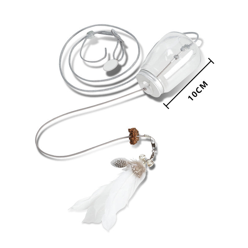 interactive cat toy food dispenser with feather and bell, view 2 - MRSLM