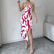 Printed suspender split dress with lace-up waist, view 7 - MRSLM