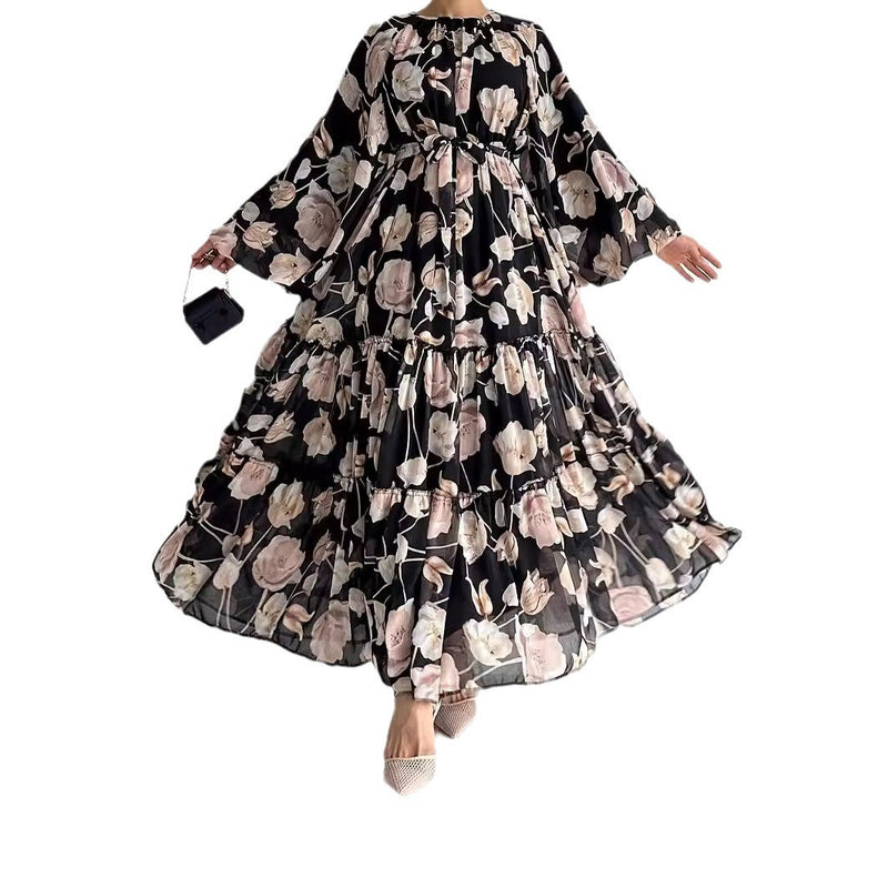 chiffon flower print long dress, view 4 - MRSLM
