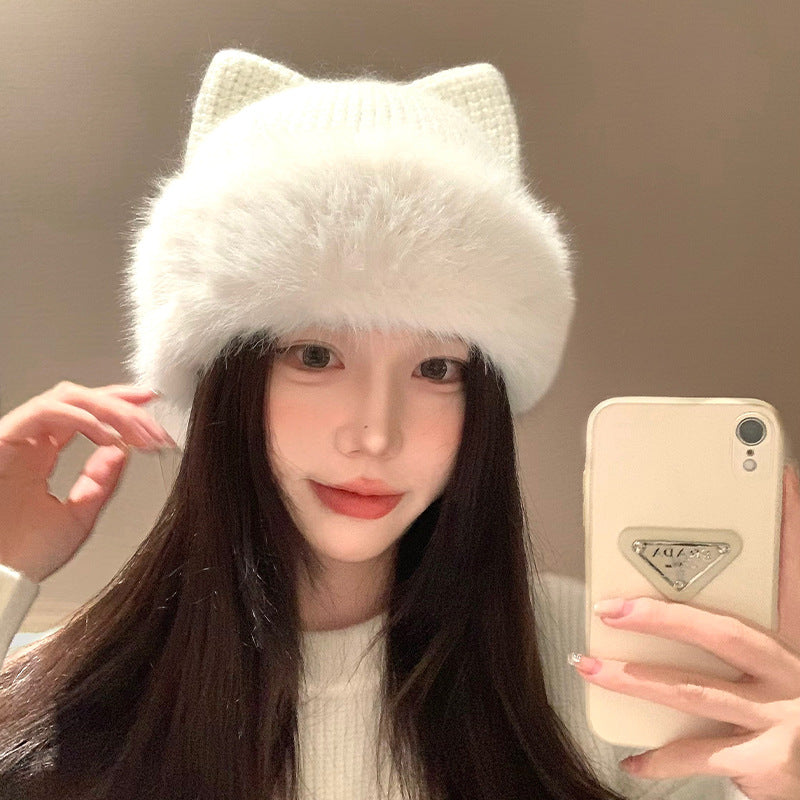 cat-ear knitted cotton hat, view 2 - MRSLM