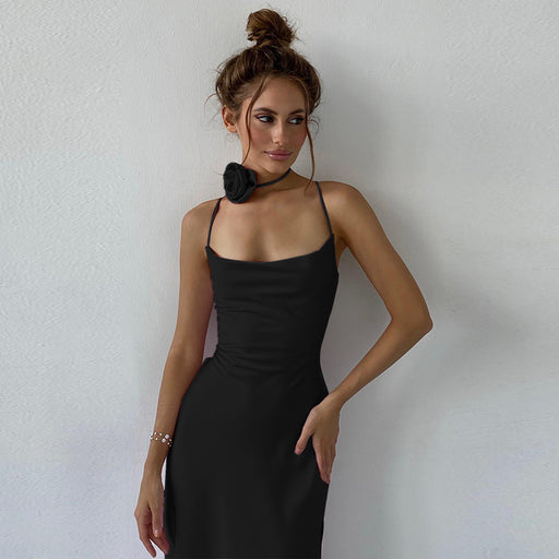 Halter backless lace-up split dress - MRSLM