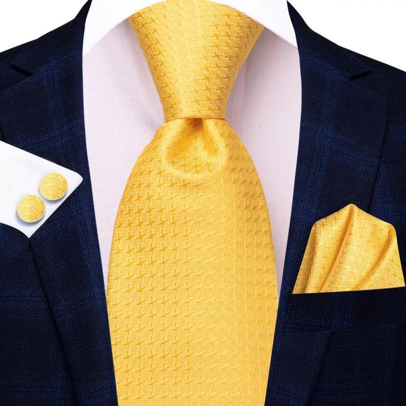 yellow gold dot silk necktie set for men - MRSLM