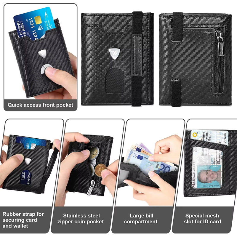 slim carbon leather RFID wallet, view 6 - MRSLM