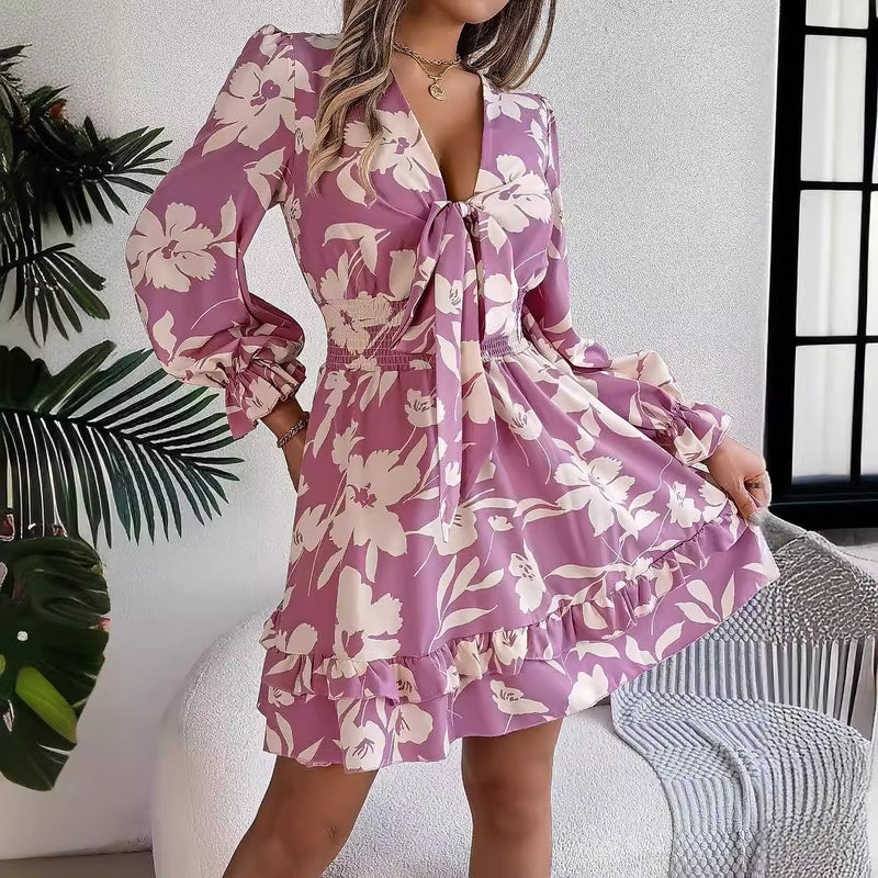 women's flower ruffled A-line dress, view 2 - MRSLM