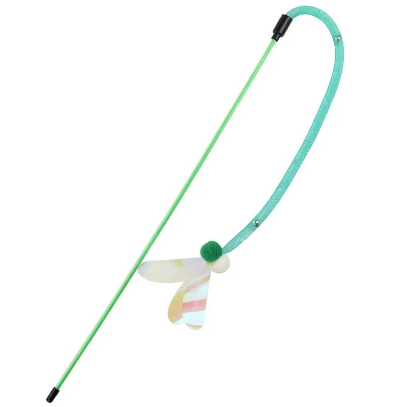 interactive cat teaser toy with butterfly and bell, view 3 - MRSLM