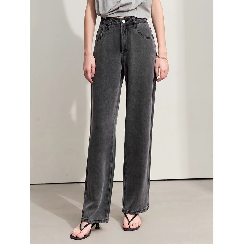 Minimalist High Waist Women's Baggy Jeans – Vintage Lyocell Straight Pants