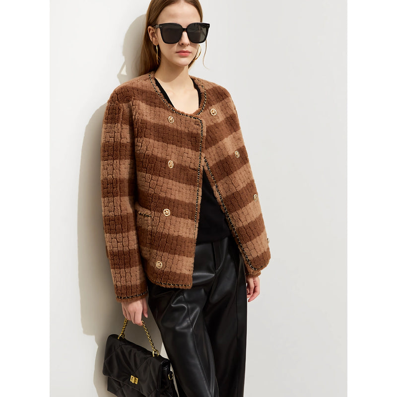 color block wool fleece coat for women, view 4 - MRSLM