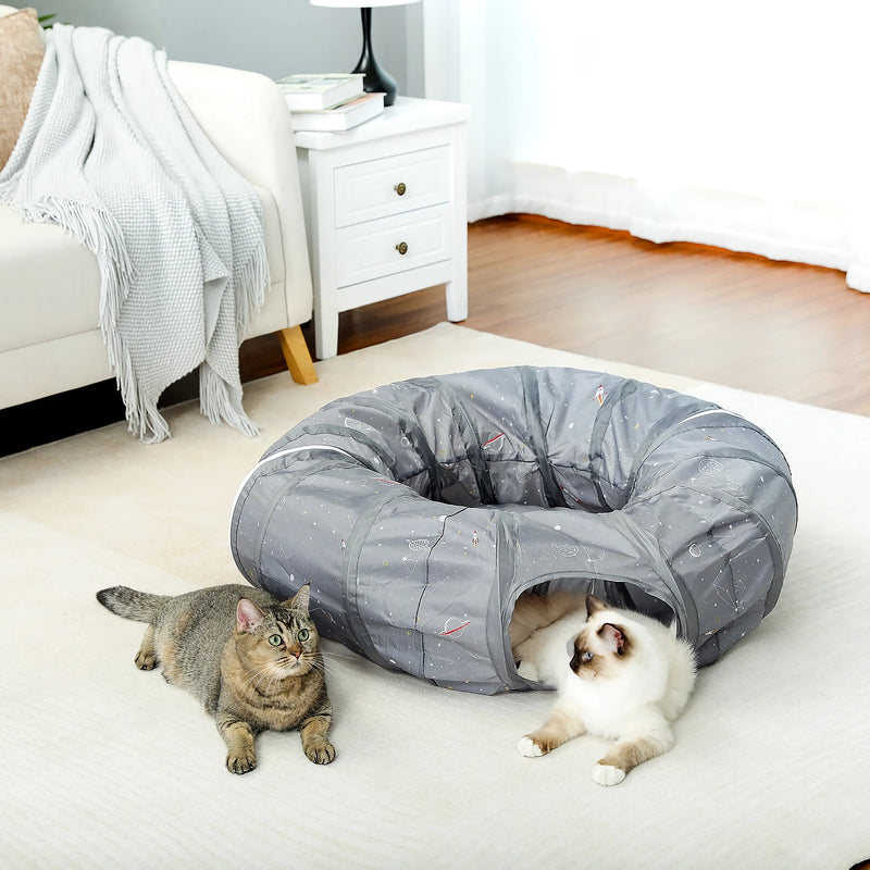 collapsible cat tunnel toy with mat, view 2 - MRSLM