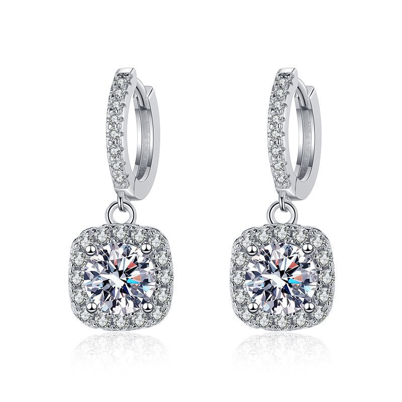 silver moissanite square stud earrings, view 5 - MRSLM
