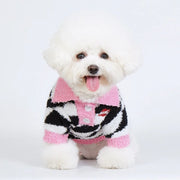 winter fleece dog sweater with rhombus print, view 4 - MRSLM