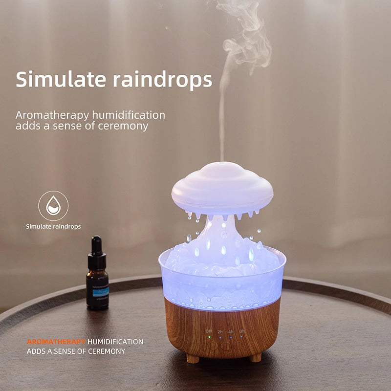 Rain Cloud Night Light Humidifier With Raining Water Drop Sound And 7 Color Led Light Essential Oil Diffuser