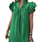 ruffle sleeve v-neck dress, view 5 - MRSLM
