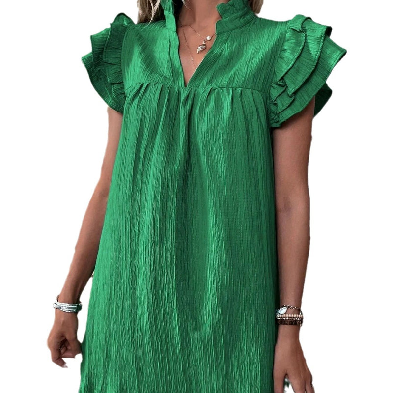 ruffle sleeve v-neck dress, view 5 - MRSLM