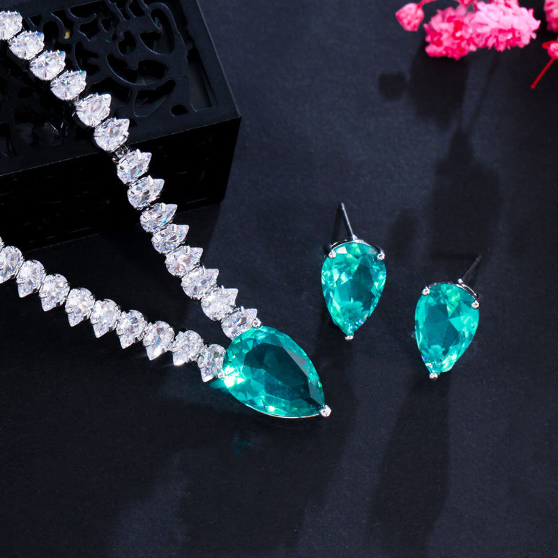 thin zircon clavicle chain and earrings set, view 5 - MRSLM