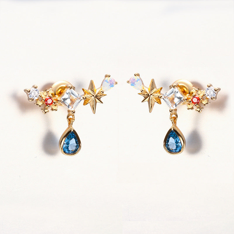 blue water drop silver earrings, view 2 - MRSLM