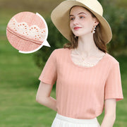 lace edge short-sleeve t-shirt, view 5 - MRSLM