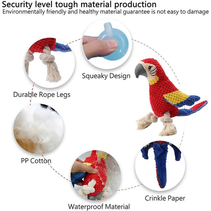 plush parrot squeaky dog toy, view 5 - MRSLM