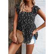floral square neck ruffled top, view 26 - MRSLM