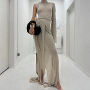 one-shoulder lace-up high waist dress, view 4 - MRSLM