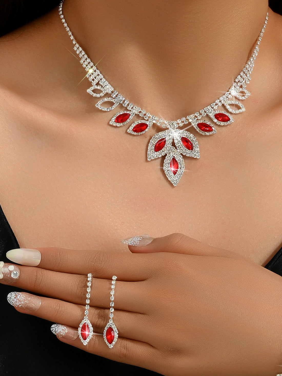 Marquise Crystal Necklace, Earrings and Bracelet Set