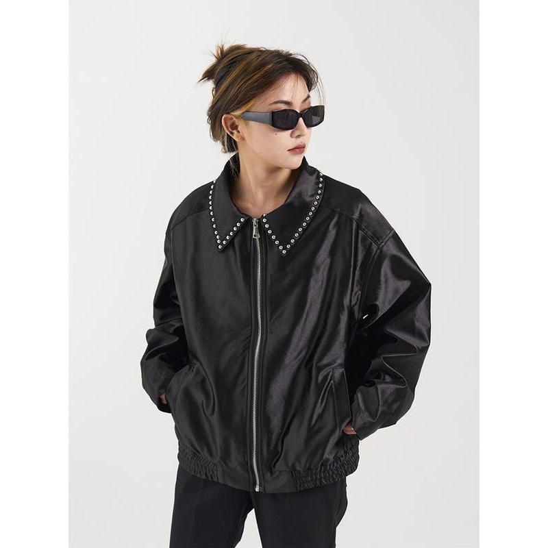 Glossy rivet zip jacket for women, view 5 - MRSLM