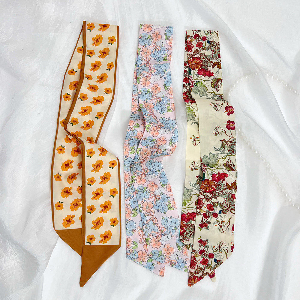 Shimmering Satin-Feel Ribbon Hair Ties & Scarf Set