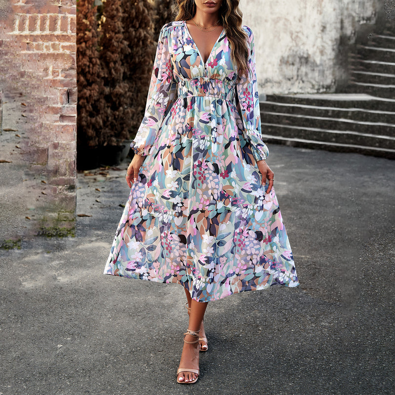 bohemian floral printed a-line dress, view 10 - MRSLM