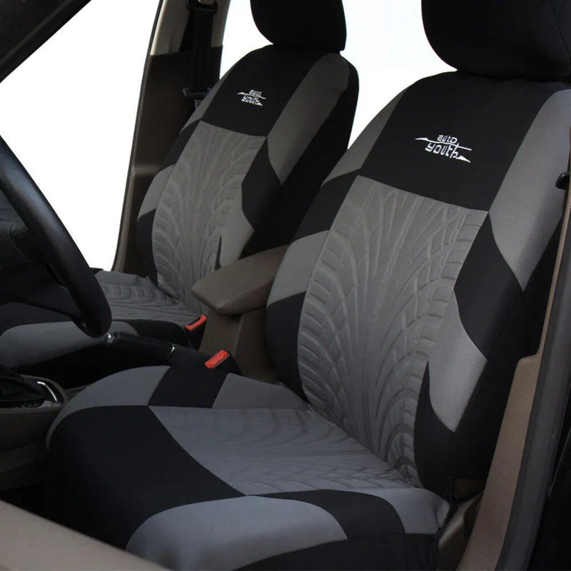 embroidered car seat covers with tire track detail, view 10 - MRSLM