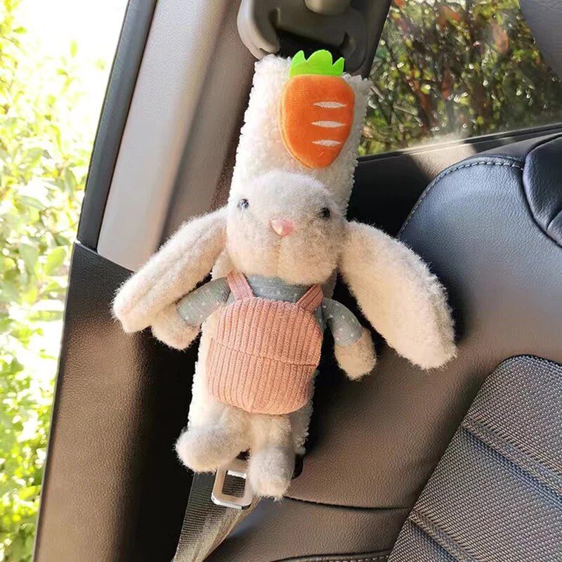 plush rabbit car seat belt cover, view 2 - MRSLM