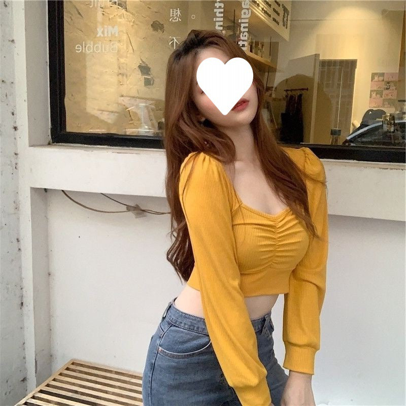 cropped high waist puff sleeve shirt, view 2 - MRSLM