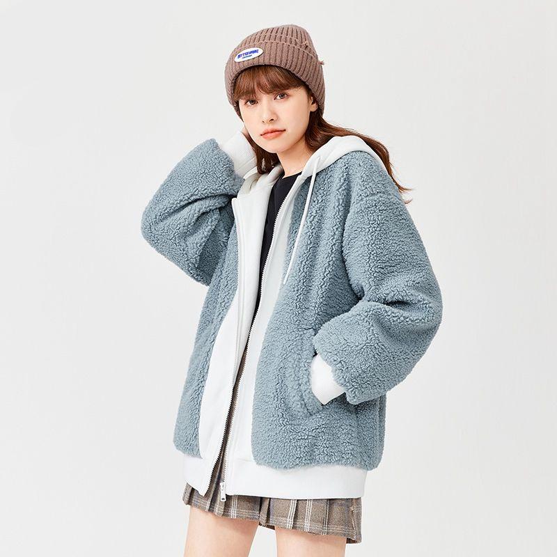 women's hooded lamb wool coat - MRSLM