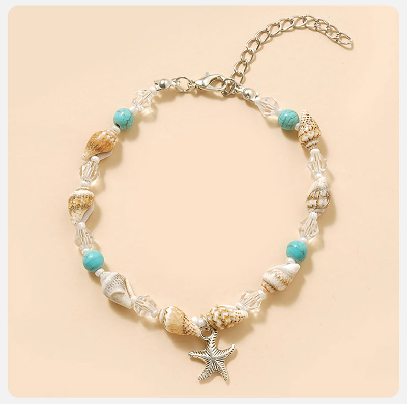 starfish and green stone beaded anklet - MRSLM