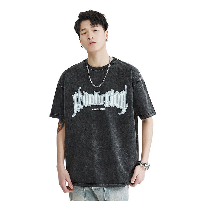 men's washed look cotton T-shirt, view 4 - MRSLM